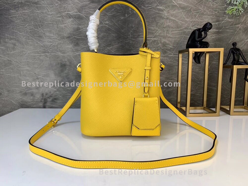 Prada Yellow Mini Saffiano Leather Bucket Bag GHW 217
